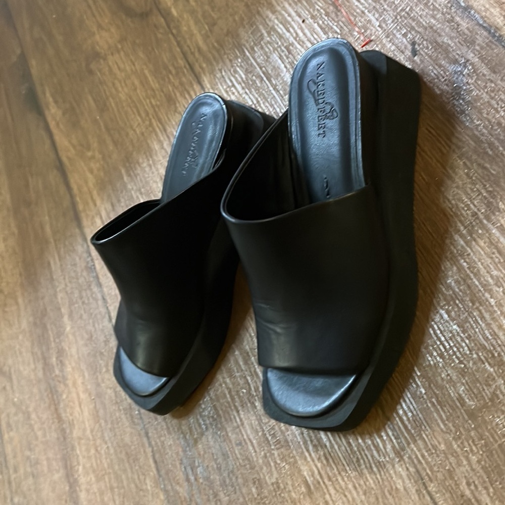 Naked Feet Black Platform Slide Mules